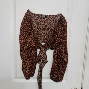 Audrey 3+1 Brown Leopard Tie-Front Blouse